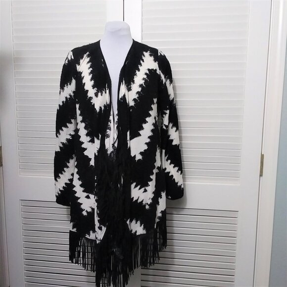 INC Black White Chevron Zig Zag Waterfall Cardigan - Picture 1 of 9